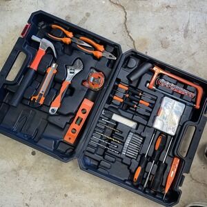 House Hold Tool Kit In Case 41 Pieces Hammer Pliers Drill Bits Screwdriver Level